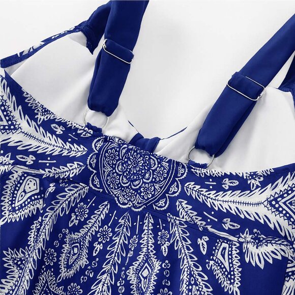 Plus Navy Blue Paisley Print 2Pc Swimdress Set Wide Strap Women Size 26 Swimwear - Picture 10 of 12